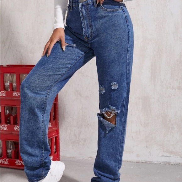 high waist ripped bf jeans💛 - Picture 2 of 5